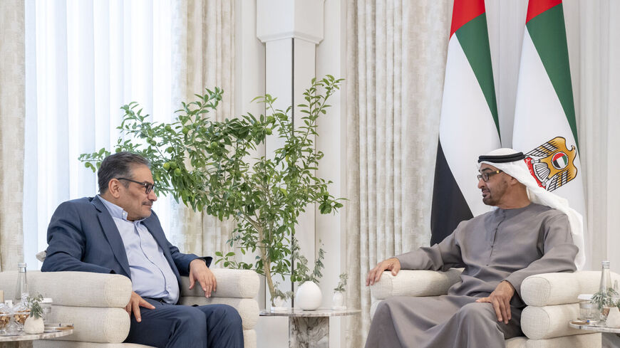 Secretary of Iran's Supreme National Security Council, Ali Shamkhani meets with UAE President Sheikh Mohammed bin Zayed on March 16,2023. — UAE Presidency