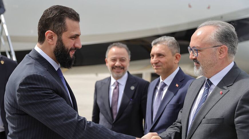 Syrian President Ahmed al-Sharaa arrives to the Antalya Diplomacy Forum on April 11, 2025.