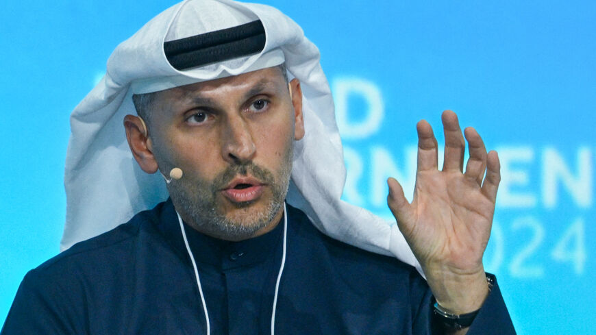 Khaldoun al-Mubarak, Managing Director and Group Chief Executive Officer of the Mubadala Investment Company, speaks at a panel session during the World Government Summit in Dubai on February 12, 2024. (Photo by RYAN LIM / AFP) (Photo by RYAN LIM/AFP via Getty Images)