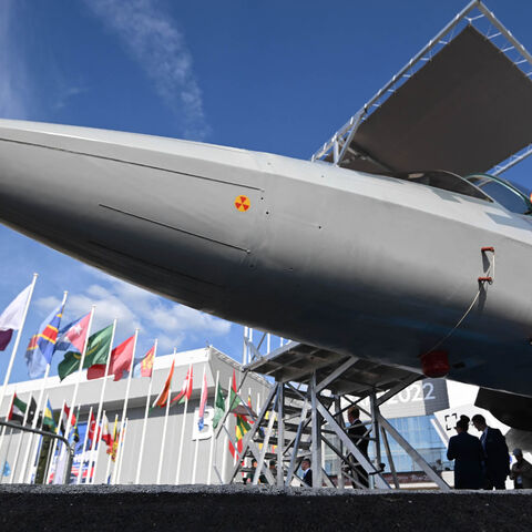 A Russian Sukhoi Su-57 fifth-generation fighter aircraft is exhibited during the Army-2022 International Military-Technical Forum at the Russian Armed Forces' Patriot Park in Kubinka, outside Moscow, Russia, Aug. 16, 2022.